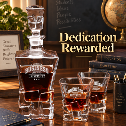 Education Company Gifts – Rocks Decanter Set with 2 Glasses, 8 Whiskey Cubes & Wooden Box – image 14