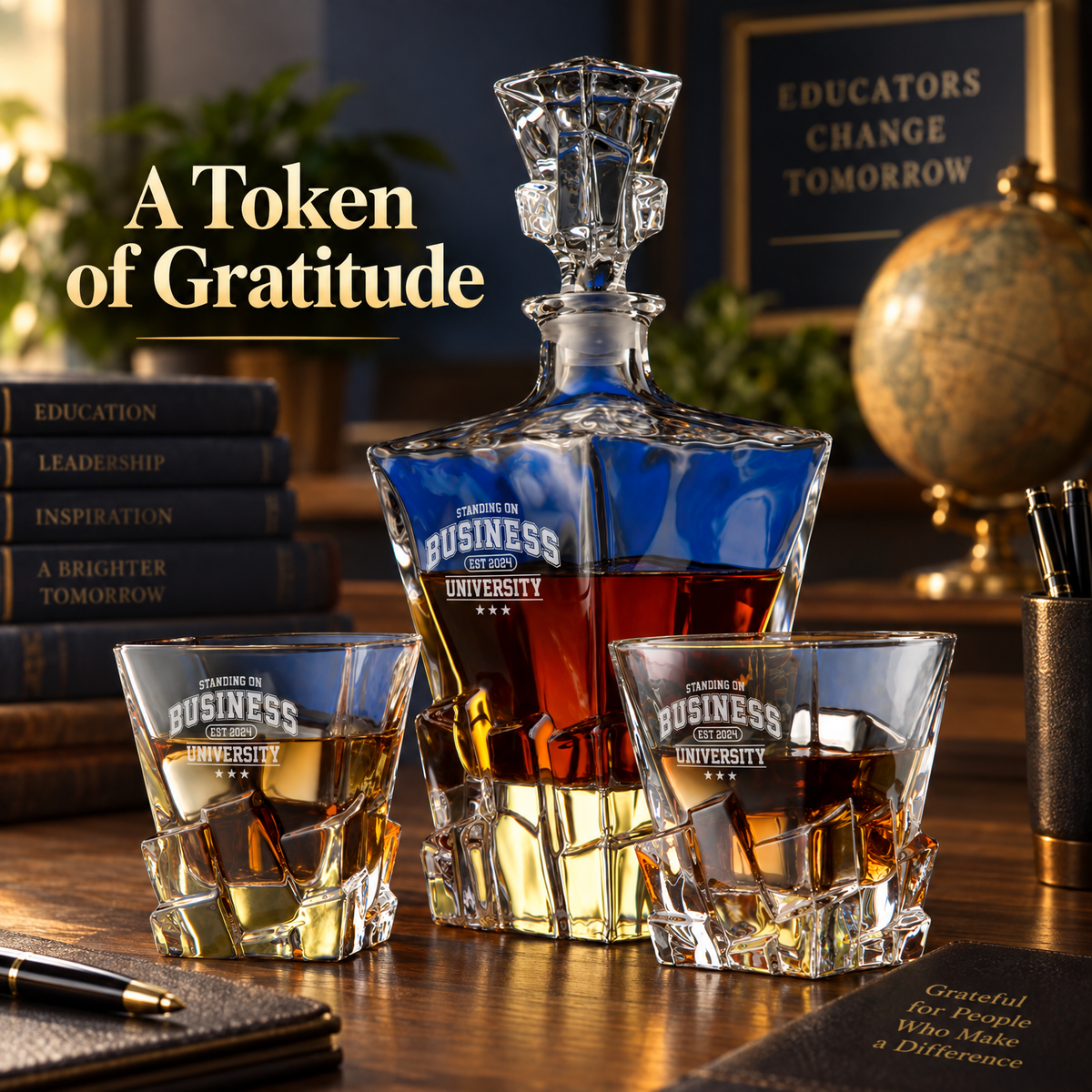 Education Company Gifts – Rocks Decanter Set with 2 Glasses, 8 Whiskey Cubes & Wooden Box – image 20