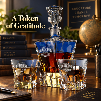 Education Company Gifts – Rocks Decanter Set with 2 Glasses, 8 Whiskey Cubes & Wooden Box – image 20