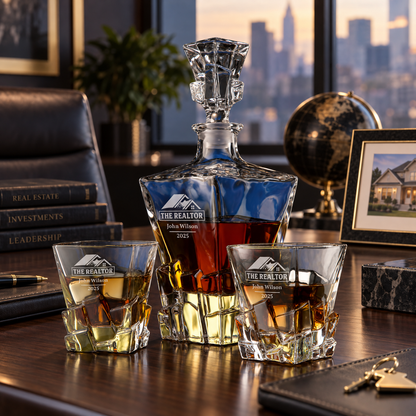 Real Estate Company Gifts – Rocks Decanter Set with 2 Glasses, 8 Whiskey Cubes & Wooden Box – image 10