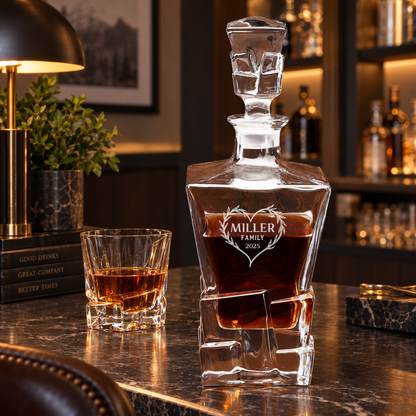Family Gift – Rocks Decanter Set with 2 Glasses, 8 Whiskey Cubes & Wooden Box – image 06