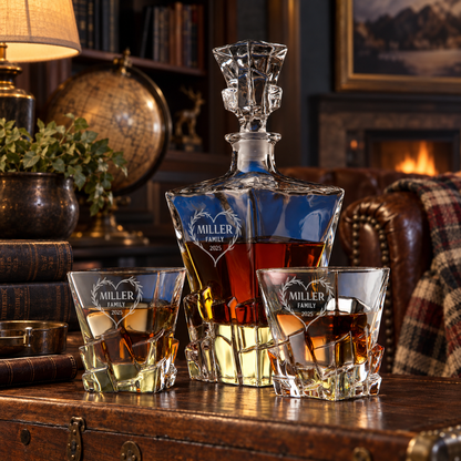 Family Gift – Rocks Decanter Set with 2 Glasses, 8 Whiskey Cubes & Wooden Box – image 10