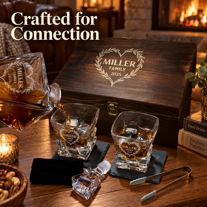 Family Gift – Rocks Decanter Set with 2 Glasses, 8 Whiskey Cubes & Wooden Box – image 18