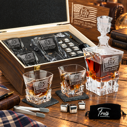 Gift for Father – Rocks Decanter Set with 2 Glasses, 8 Whiskey Cubes & Wooden Box – image 01