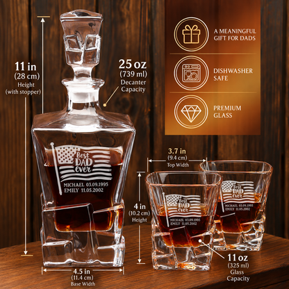 Gift for Father – Rocks Decanter Set with 2 Glasses, 8 Whiskey Cubes & Wooden Box – image 02