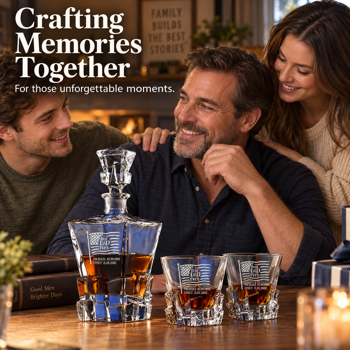 Gift for Father – Rocks Decanter Set with 2 Glasses, 8 Whiskey Cubes & Wooden Box product image