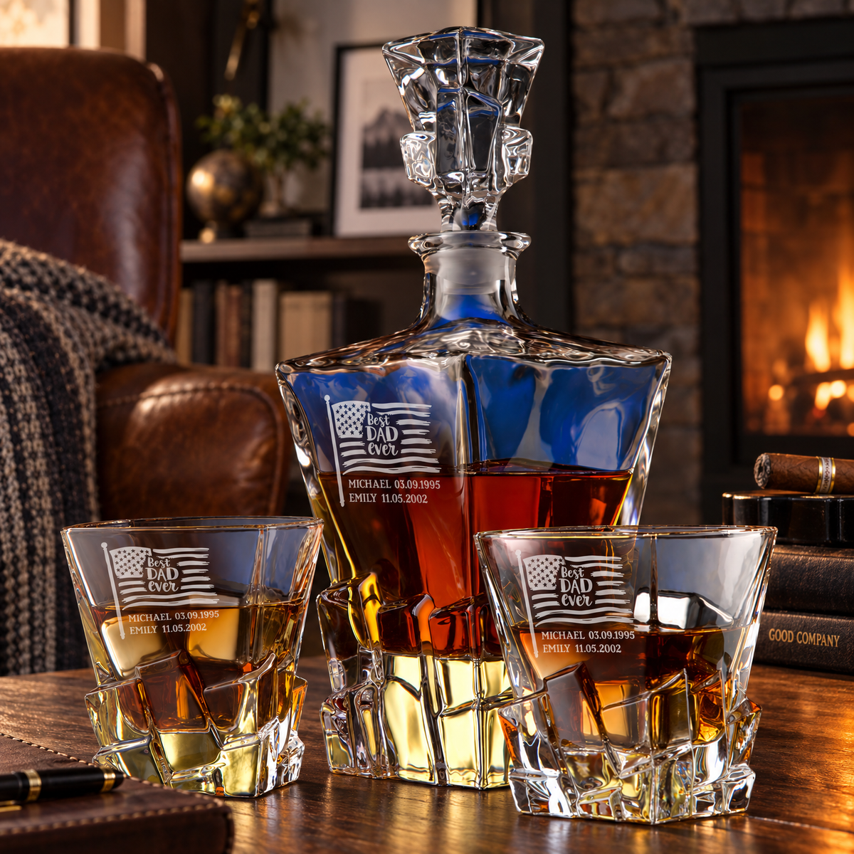 Gift for Father – Rocks Decanter Set with 2 Glasses, 8 Whiskey Cubes & Wooden Box product image