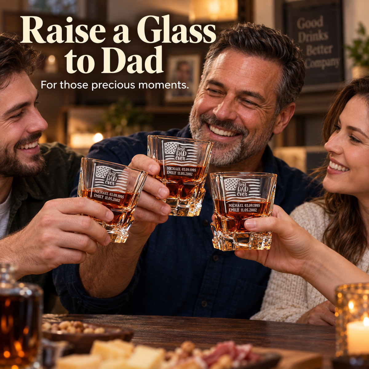 Gift for Father – Rocks Decanter Set with 2 Glasses, 8 Whiskey Cubes & Wooden Box – image 11