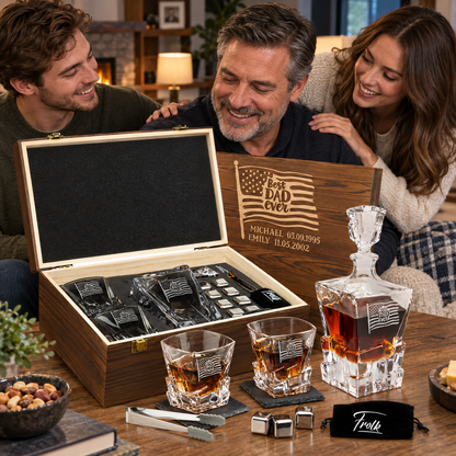 Gift for Father – Rocks Decanter Set with 2 Glasses, 8 Whiskey Cubes & Wooden Box – image 13
