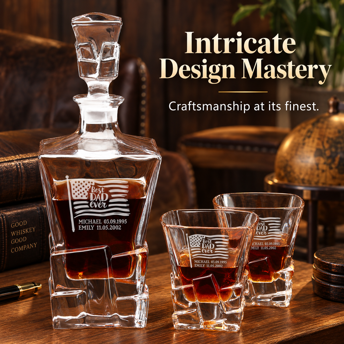 Gift for Father – Rocks Decanter Set with 2 Glasses, 8 Whiskey Cubes & Wooden Box – image 14