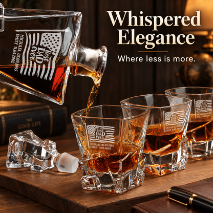Gift for Father – Rocks Decanter Set with 2 Glasses, 8 Whiskey Cubes & Wooden Box – image 16