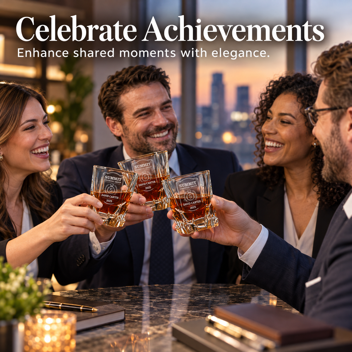 Finance Company Gifts – Rocks Decanter Set with 2 Glasses, 8 Whiskey Cubes & Wooden Box product image