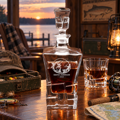 Gift for Fishermen – Rocks Decanter Set with 2 Glasses, 8 Whiskey Cubes & Wooden Box – image 06