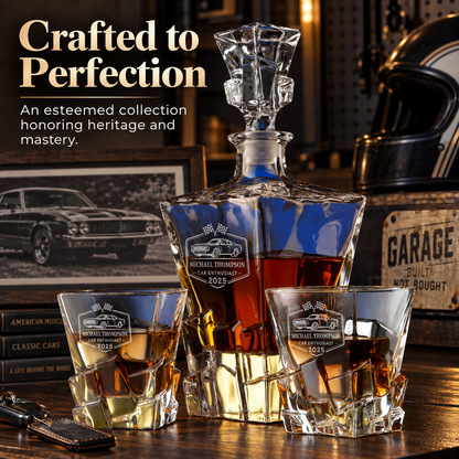 Gift for Car & Motorcycle Enthusiasts – Rocks Decanter Set with 2 Glasses, 8 Whiskey Cubes & Wooden Box – image 20