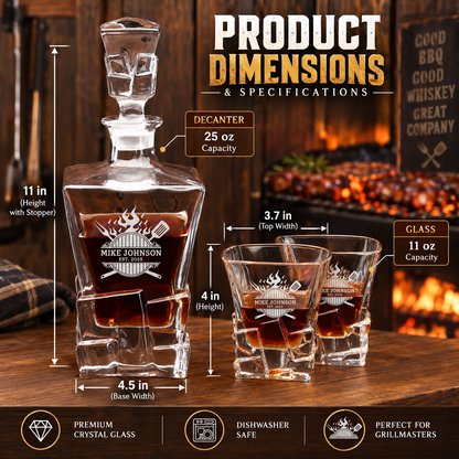 Gift for Grillmasters – Rocks Decanter Set with 2 Glasses, 8 Whiskey Cubes & Wooden Box – image 02