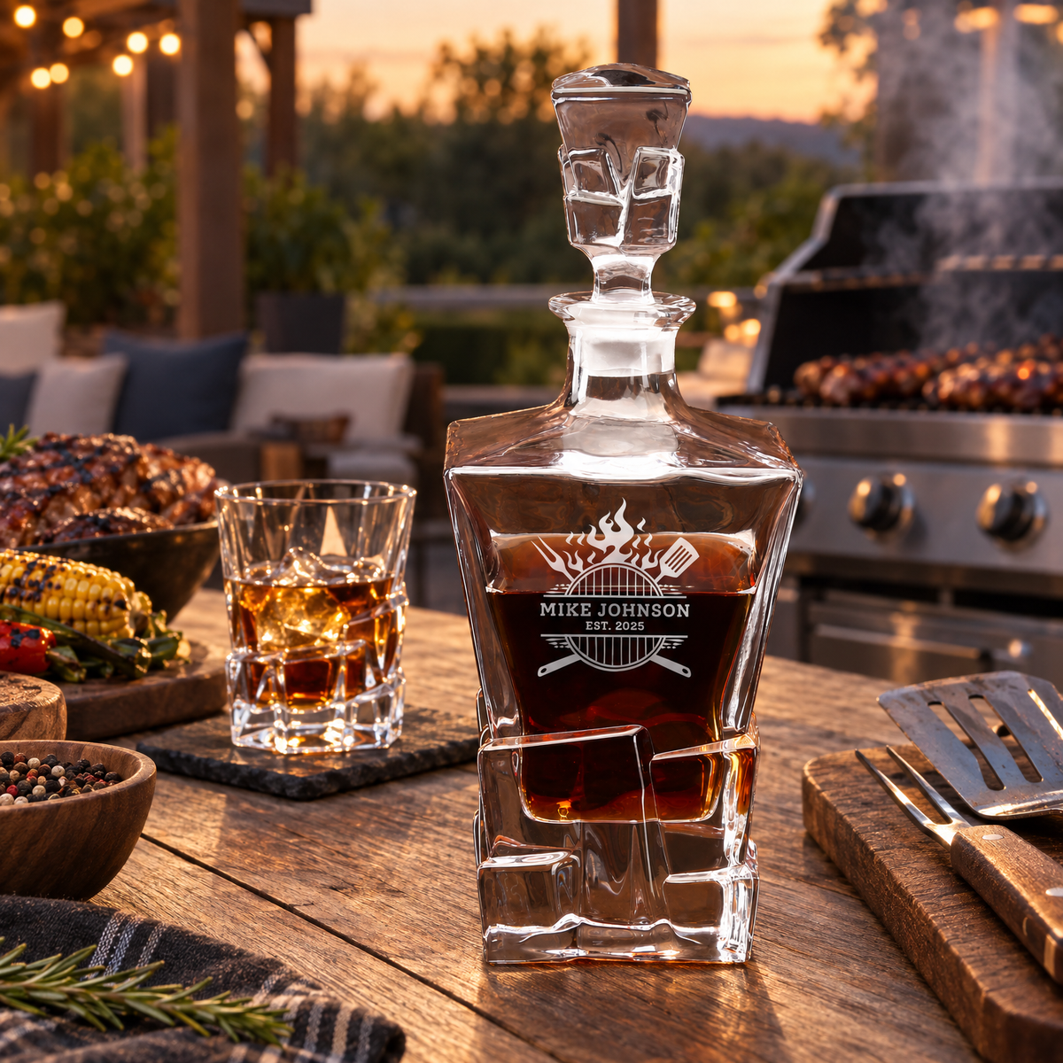 Gift for Grillmasters – Rocks Decanter Set with 2 Glasses, 8 Whiskey Cubes & Wooden Box – image 06