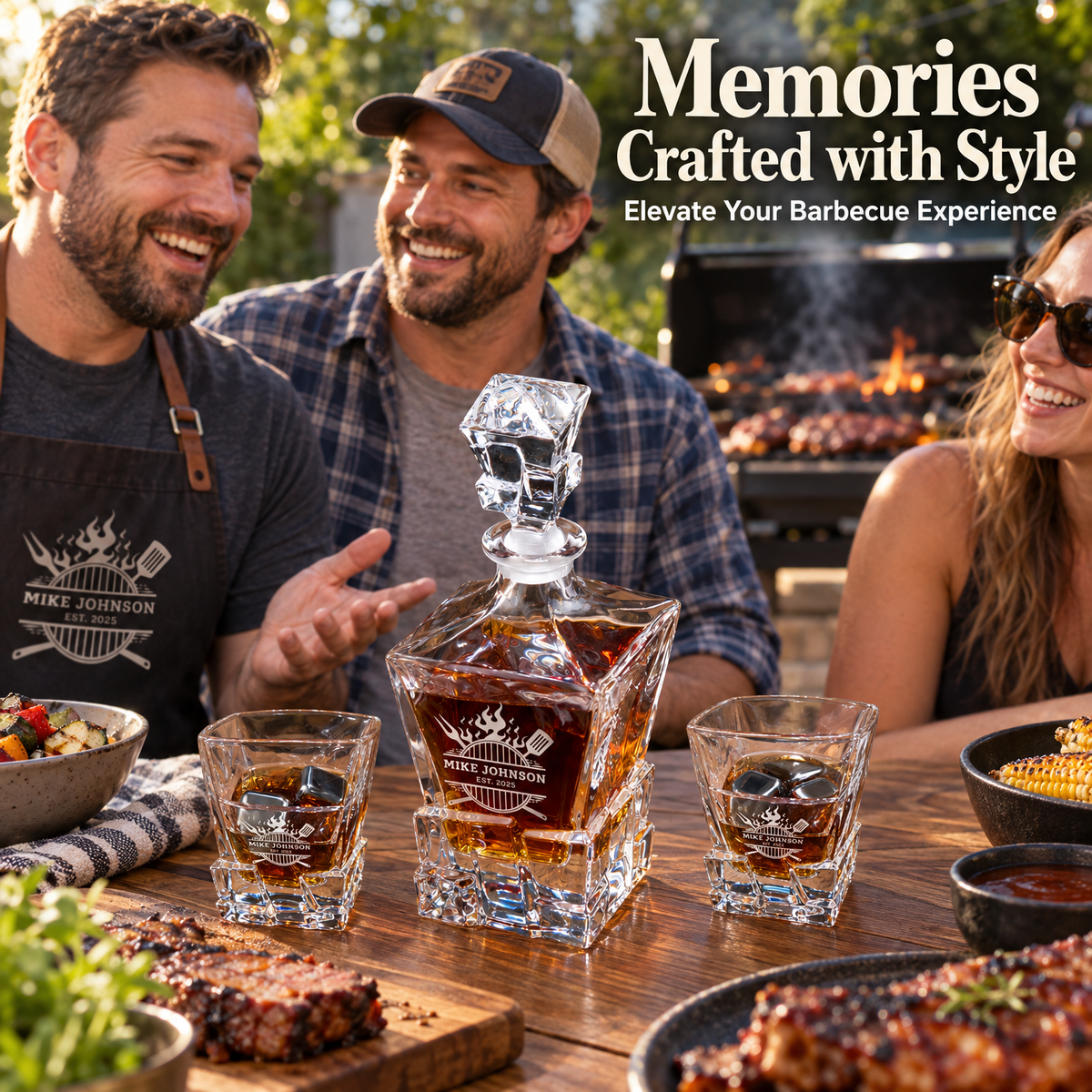 Gift for Grillmasters – Rocks Decanter Set with 2 Glasses, 8 Whiskey Cubes & Wooden Box – image 09
