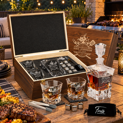 Gift for Grillmasters – Rocks Decanter Set with 2 Glasses, 8 Whiskey Cubes & Wooden Box – image 13