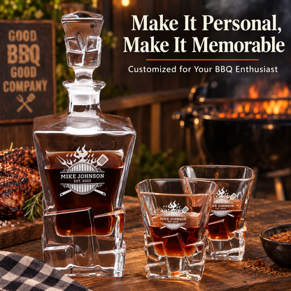 Gift for Grillmasters – Rocks Decanter Set with 2 Glasses, 8 Whiskey Cubes & Wooden Box – image 14