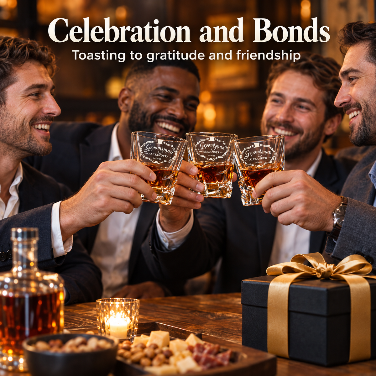 Groomsman Gift – Rocks Decanter Set with 2 Glasses, 8 Whiskey Cubes & Wooden Box – image 05
