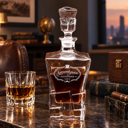 Groomsman Gift – Rocks Decanter Set with 2 Glasses, 8 Whiskey Cubes & Wooden Box – image 06