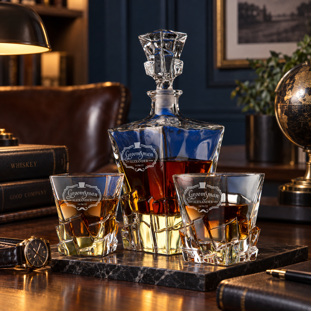 Groomsman Gift – Rocks Decanter Set with 2 Glasses, 8 Whiskey Cubes & Wooden Box product image