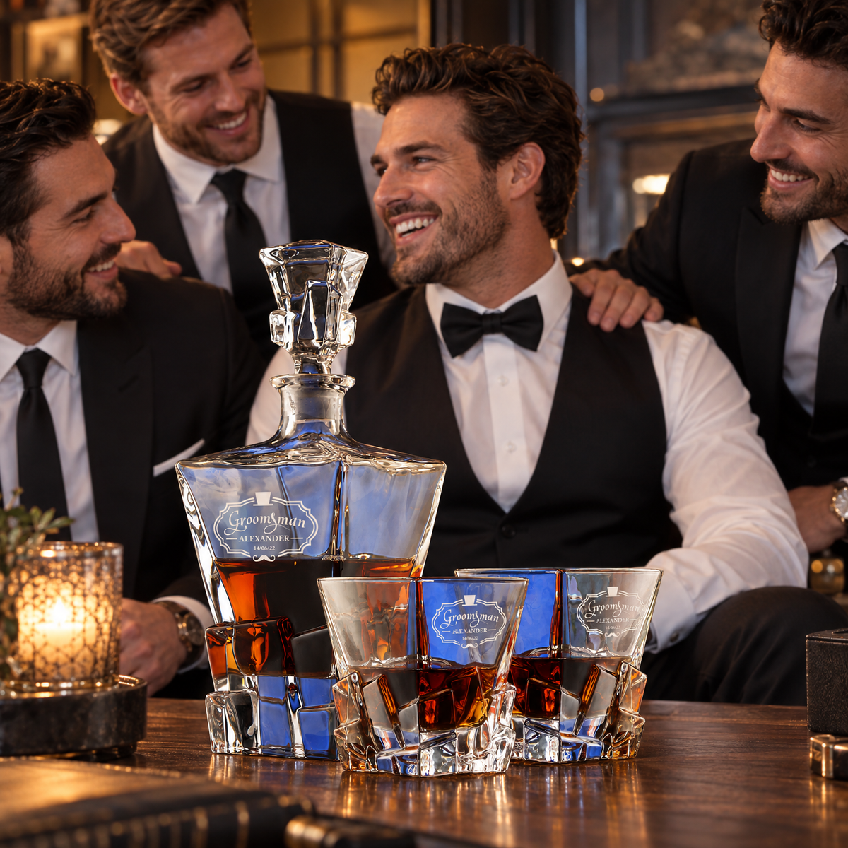 Groomsman Gift – Rocks Decanter Set with 2 Glasses, 8 Whiskey Cubes & Wooden Box – image 17