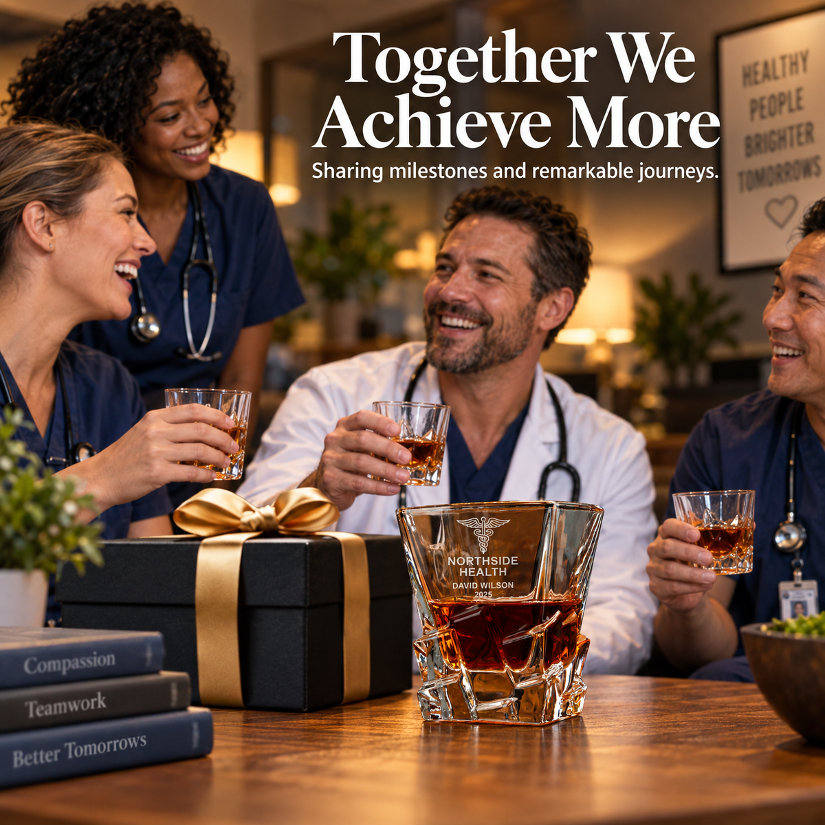 Healthcare Company Gifts – Rocks Decanter Set with 2 Glasses, 8 Whiskey Cubes & Wooden Box product image