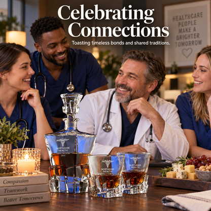 Healthcare Company Gifts – Rocks Decanter Set with 2 Glasses, 8 Whiskey Cubes & Wooden Box – image 07