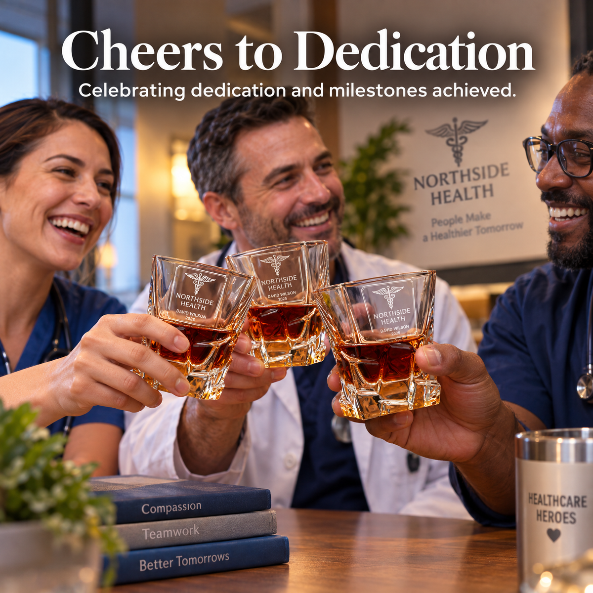 Healthcare Company Gifts – Rocks Decanter Set with 2 Glasses, 8 Whiskey Cubes & Wooden Box – image 11
