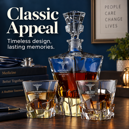 Healthcare Company Gifts – Rocks Decanter Set with 2 Glasses, 8 Whiskey Cubes & Wooden Box – image 20