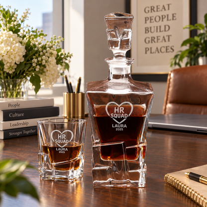 Human Resources Company Gifts – Rocks Decanter Set with 2 Glasses, 8 Whiskey Cubes & Wooden Box – image 06