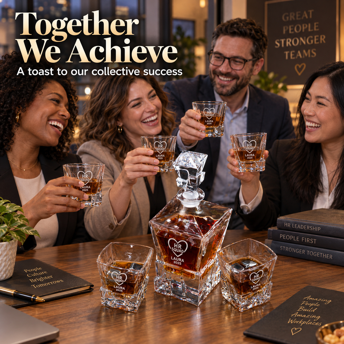 Human Resources Company Gifts – Rocks Decanter Set with 2 Glasses, 8 Whiskey Cubes & Wooden Box – image 09