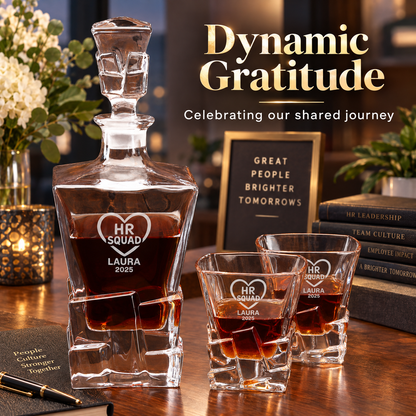Human Resources Company Gifts – Rocks Decanter Set with 2 Glasses, 8 Whiskey Cubes & Wooden Box – image 14