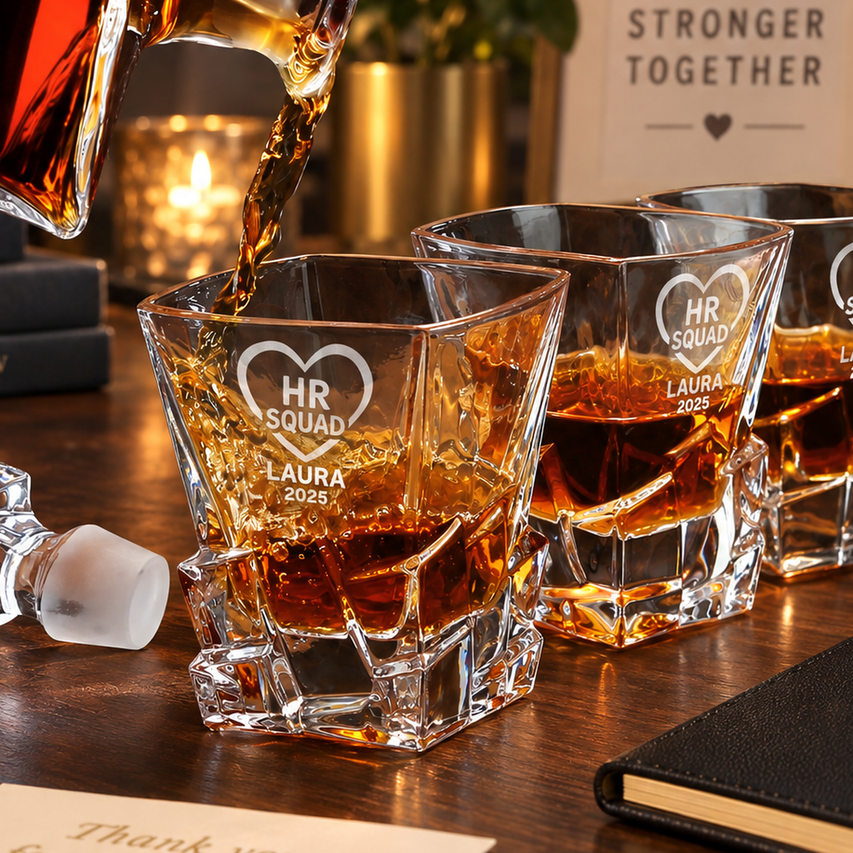 Human Resources Company Gifts – Rocks Decanter Set with 2 Glasses, 8 Whiskey Cubes & Wooden Box – image 16
