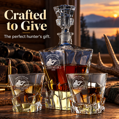 Gift for Hunters – Rocks Decanter Set with 2 Glasses, 8 Whiskey Cubes & Wooden Box – image 20