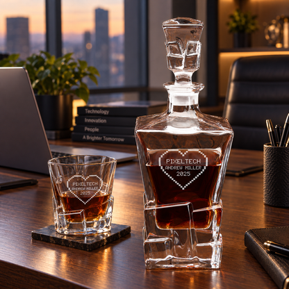 Technology Company Gifts – Rocks Decanter Set with 2 Glasses, 8 Whiskey Cubes & Wooden Box – image 06