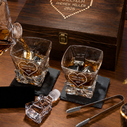 Technology Company Gifts – Rocks Decanter Set with 2 Glasses, 8 Whiskey Cubes & Wooden Box – image 08