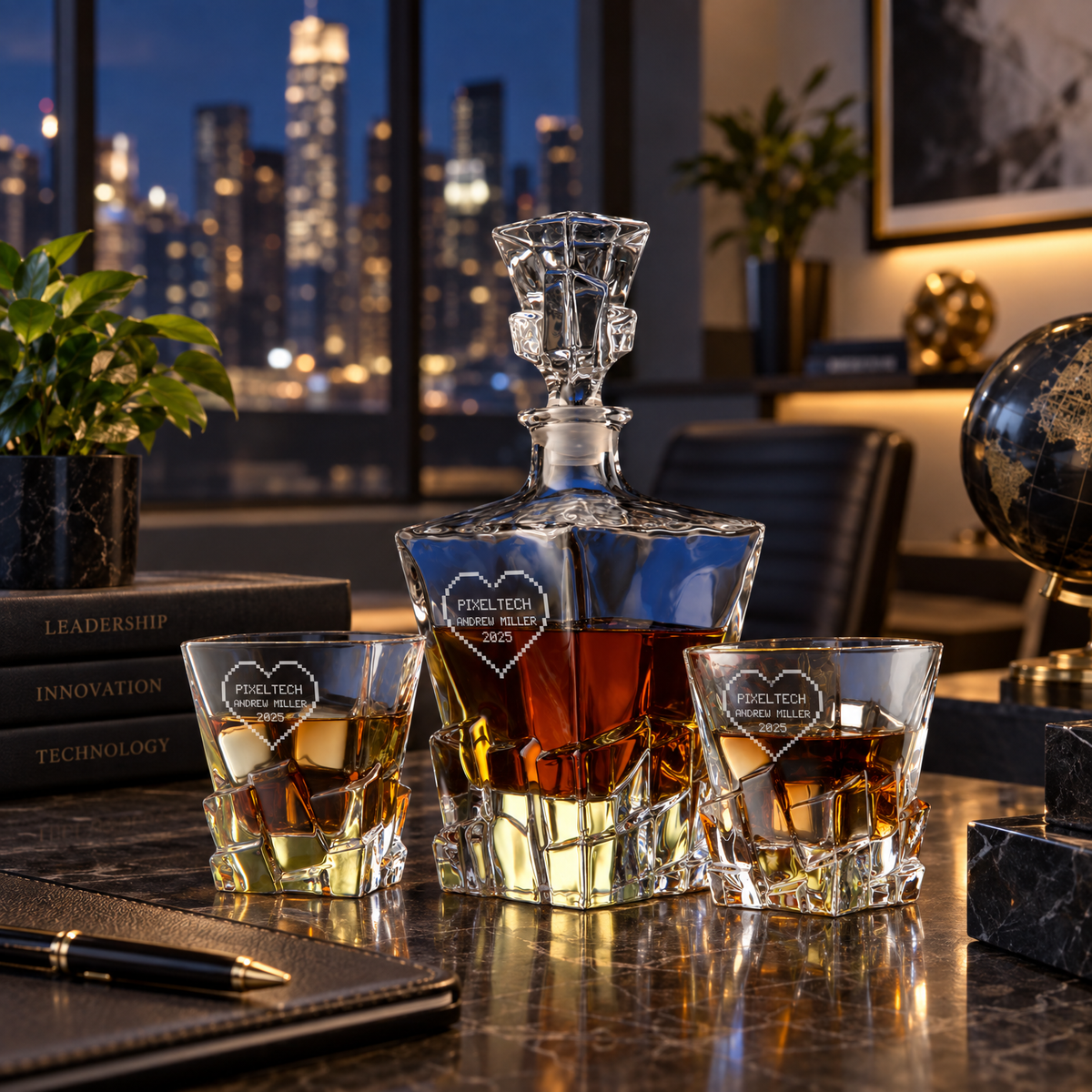 Technology Company Gifts – Rocks Decanter Set with 2 Glasses, 8 Whiskey Cubes & Wooden Box – image 10