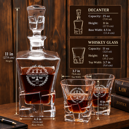 Legal Company Gifts – Rocks Decanter Set with 2 Glasses, 8 Whiskey Cubes & Wooden Box – image 02