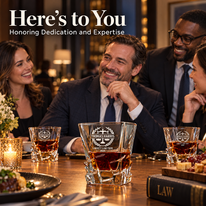 Legal Company Gifts – Rocks Decanter Set with 2 Glasses, 8 Whiskey Cubes & Wooden Box – image 05