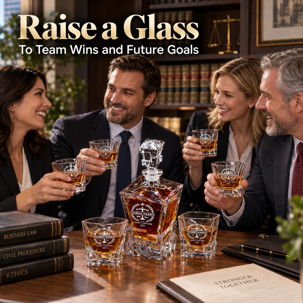 Legal Company Gifts – Rocks Decanter Set with 2 Glasses, 8 Whiskey Cubes & Wooden Box product image