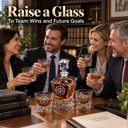 Legal Company Gifts – Rocks Decanter Set with 2 Glasses, 8 Whiskey Cubes & Wooden Box – image 09