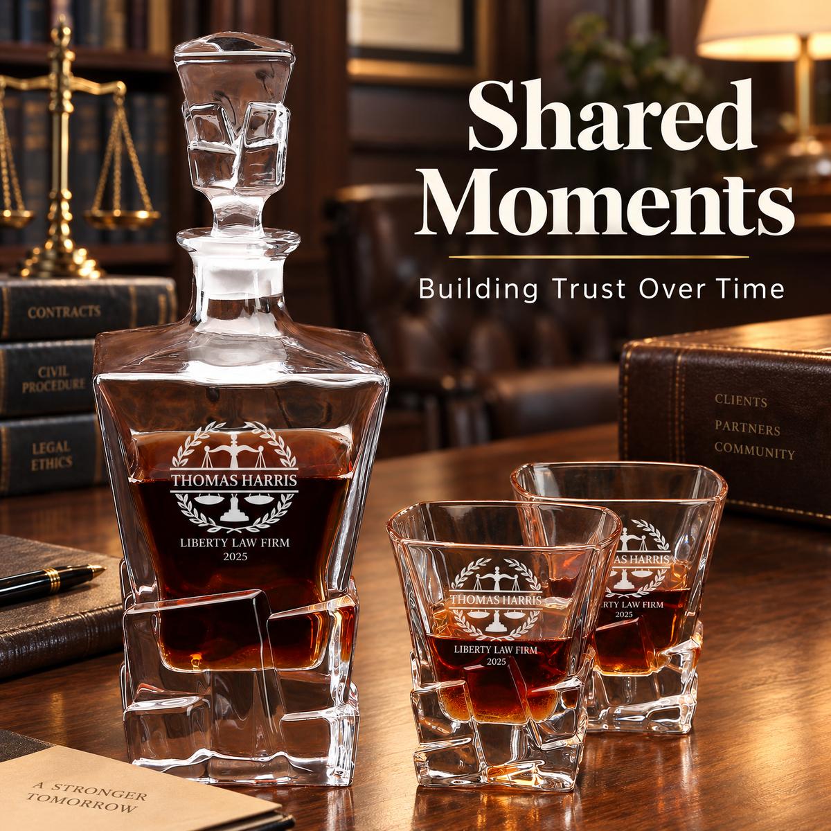 Legal Company Gifts – Rocks Decanter Set with 2 Glasses, 8 Whiskey Cubes & Wooden Box product image