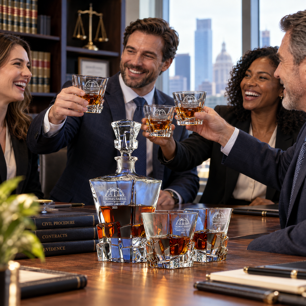 Legal Company Gifts – Rocks Decanter Set with 2 Glasses, 8 Whiskey Cubes & Wooden Box – image 17