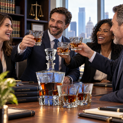 Legal Company Gifts – Rocks Decanter Set with 2 Glasses, 8 Whiskey Cubes & Wooden Box – image 17