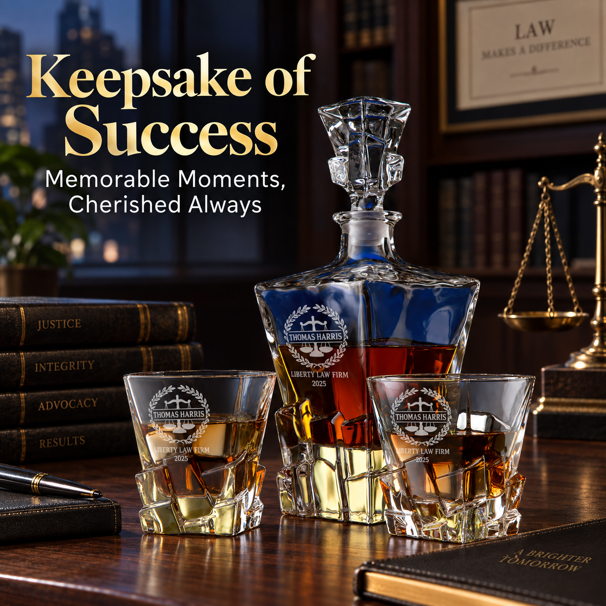 Legal Company Gifts – Rocks Decanter Set with 2 Glasses, 8 Whiskey Cubes & Wooden Box – image 20