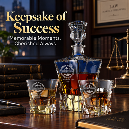 Legal Company Gifts – Rocks Decanter Set with 2 Glasses, 8 Whiskey Cubes & Wooden Box – image 20