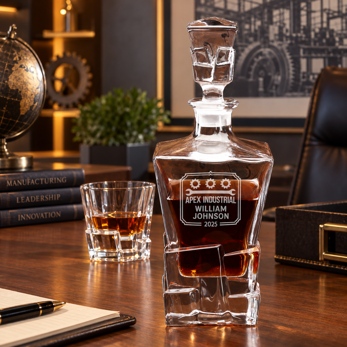 Manufacturing Company Gifts – Rocks Decanter Set with 2 Glasses, 8 Whiskey Cubes & Wooden Box product image