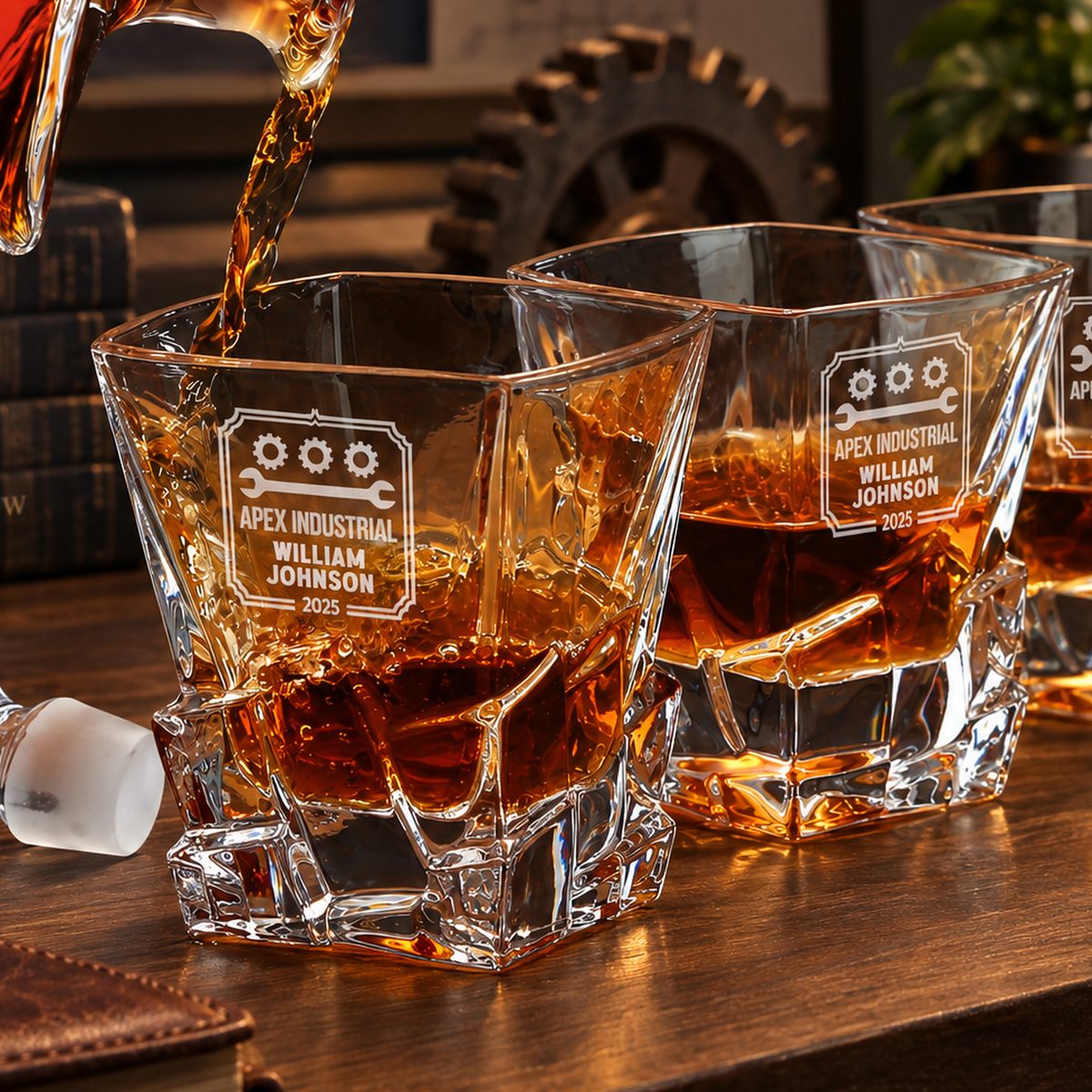 Manufacturing Company Gifts – Rocks Decanter Set with 2 Glasses, 8 Whiskey Cubes & Wooden Box – image 16